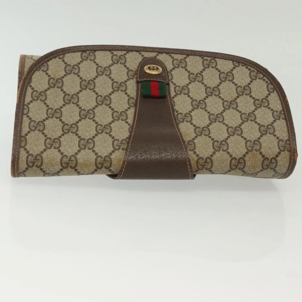 GUCCI GG Supreme Web Sherry Line Bag PVC Beige Gold 156 01 030 Auth BA4458 - Picture 6 of 16